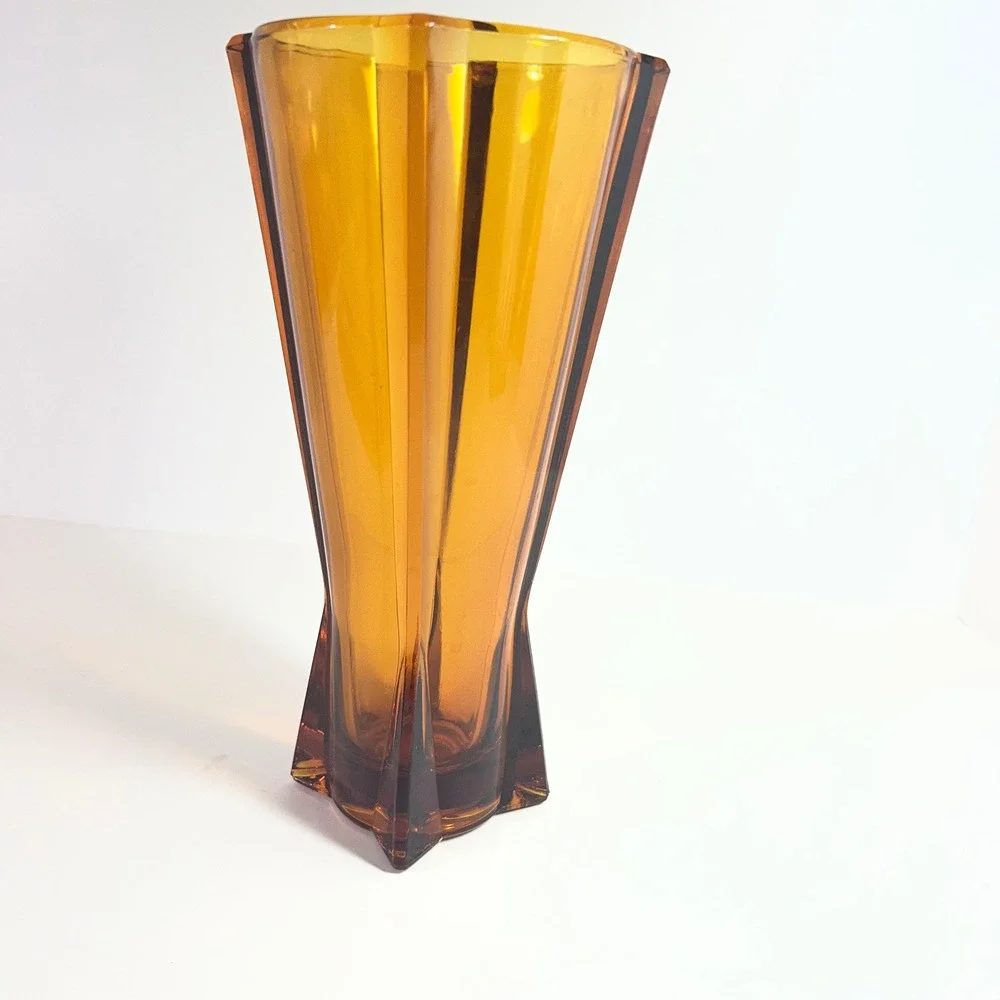 Vintage MCM 1960s Anchor Hocking Rocket Vase Atomic Amber Glass 9